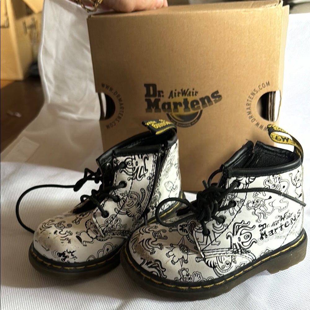 Dr. Martens Black and White Graphic Boots